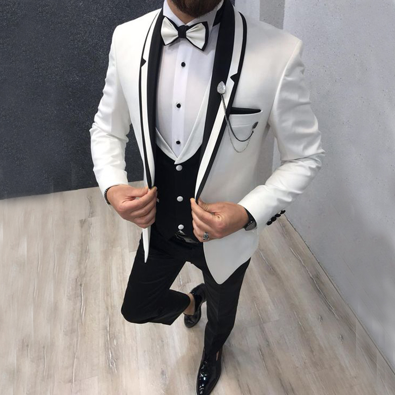 새로운 신랑 턱시도 캐주얼 비즈니스 정장 이브닝 드레스 Terno Masculino Mens Suits kостюmужсеой Three Pieces(Jacket + Pants + Vest)